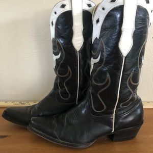 Leather Women’s Cowboy Boots - Black with White Steer Head